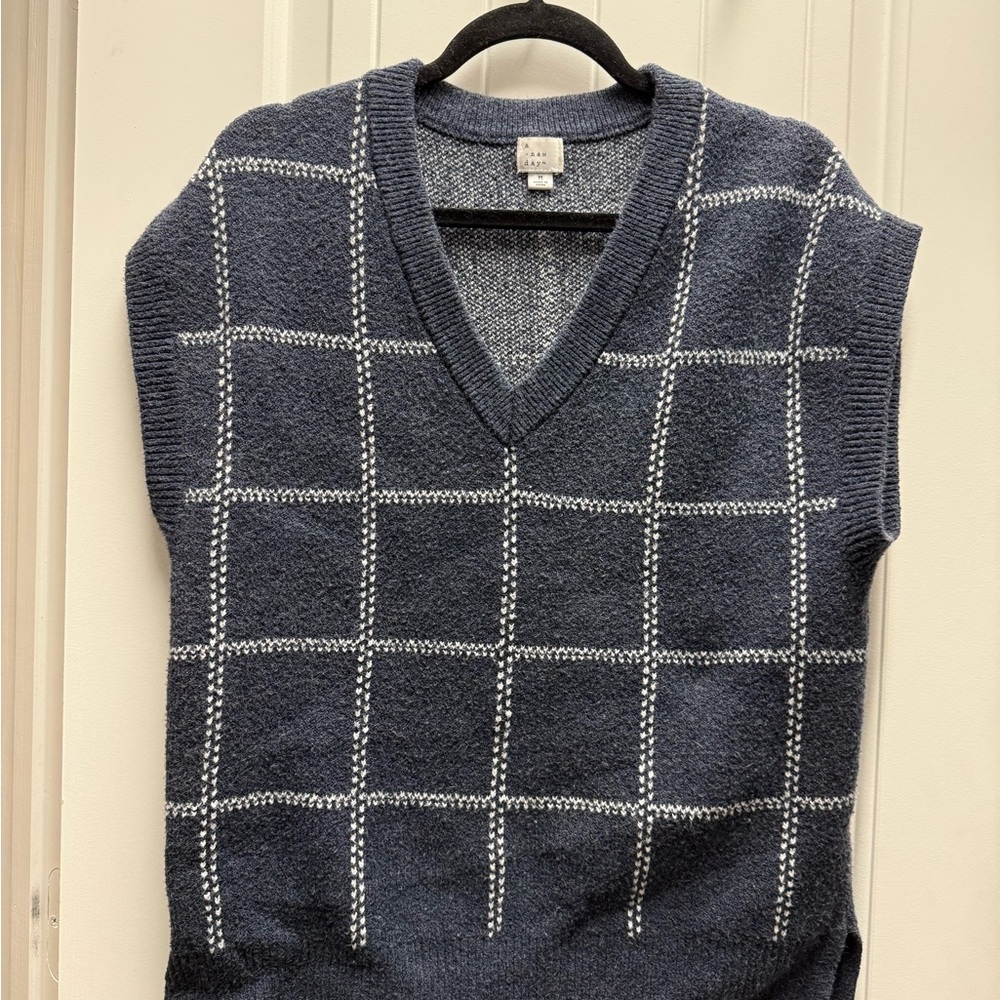 Navy Blue Checkered Sweater Vest